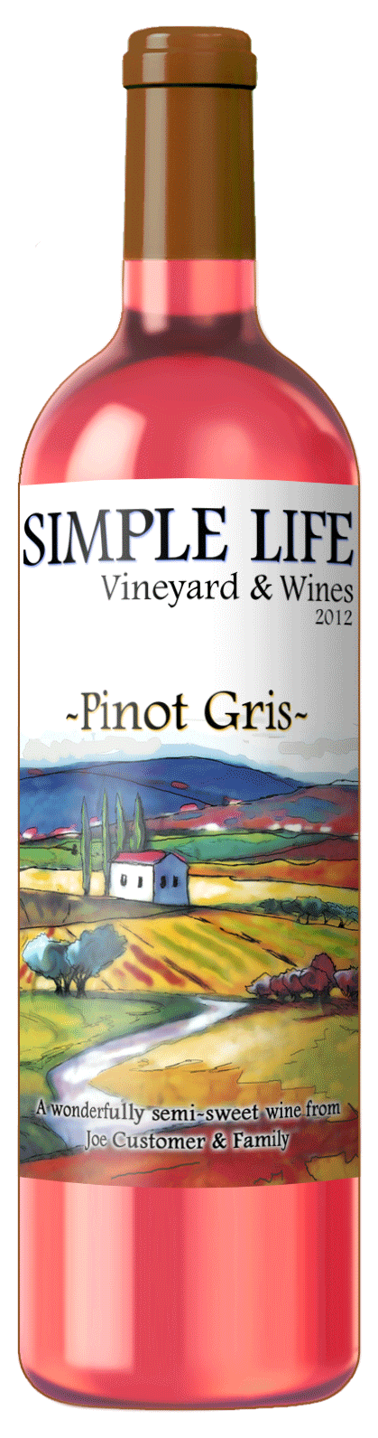 custom wine label with image of rolling hills