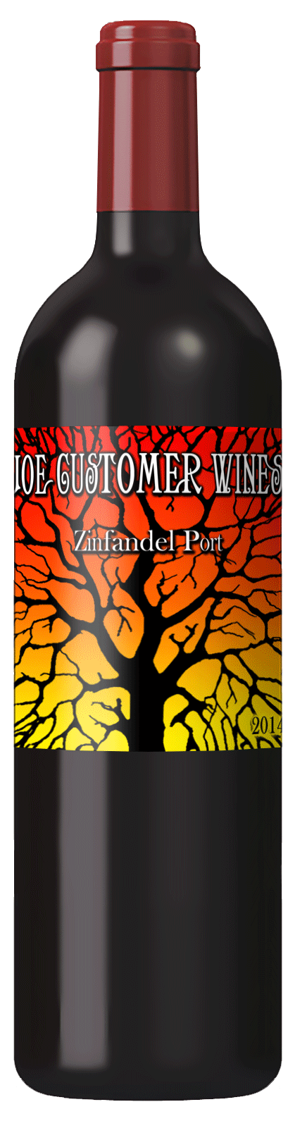 custom personalized wine label of black tree against colorful background