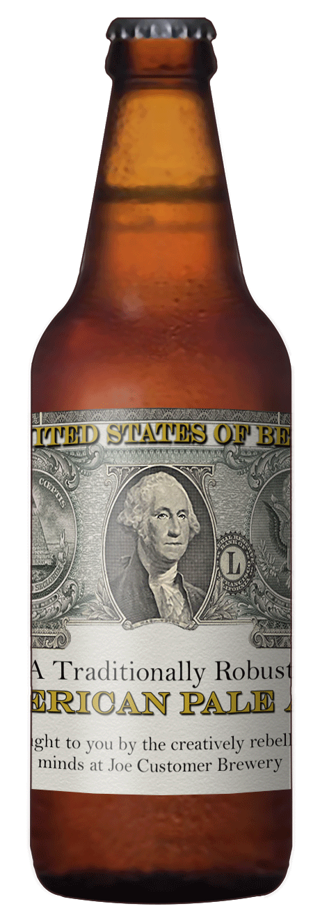 custom beer label with image of faux U.S. dollar