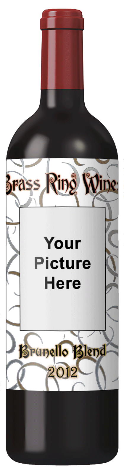 custom wine label with swirly design intended for you to insert your own picture