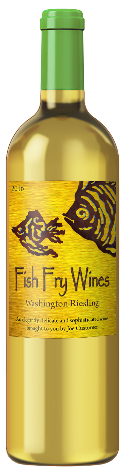 custom wine label with bright yellow background and abstract fish