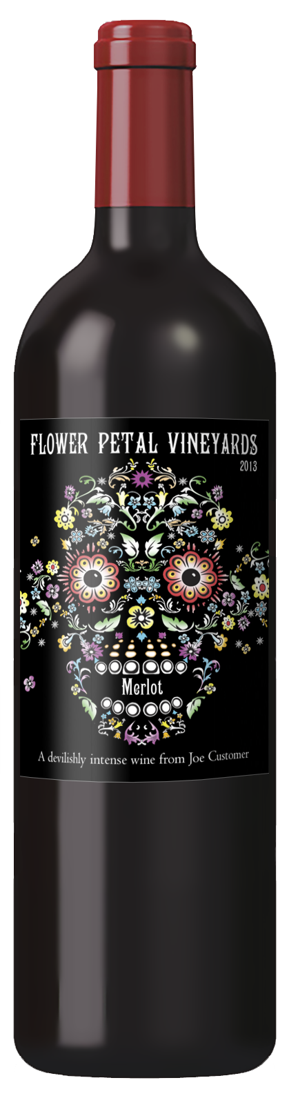 personalized custom wine label of skull made of flowers