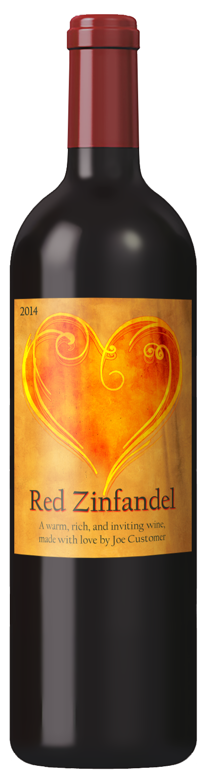 colorful custom wine label with swirly heart design