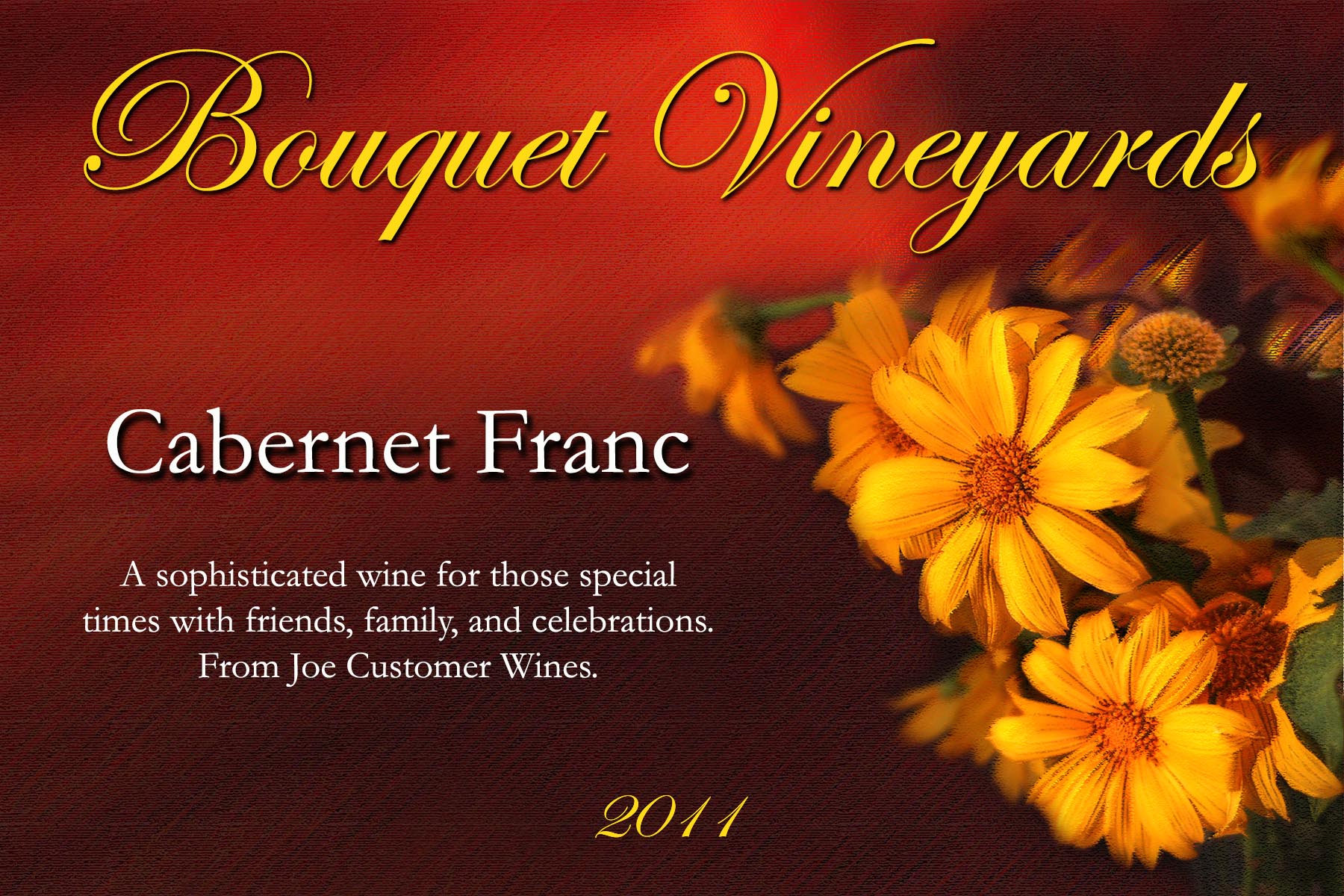 custom wine label with yellow flower photograph