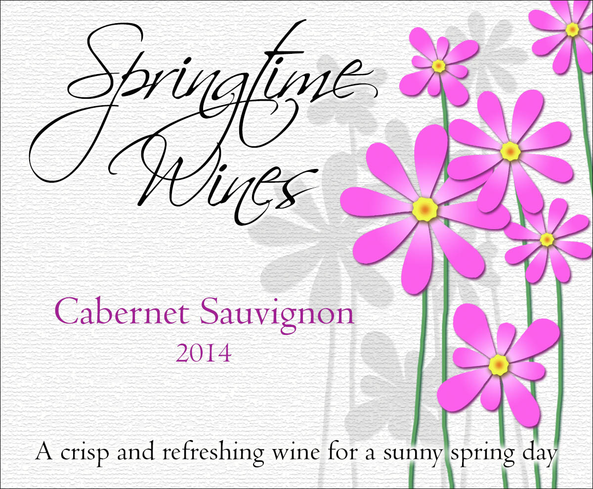 custom wine label with bright purple happy flowers