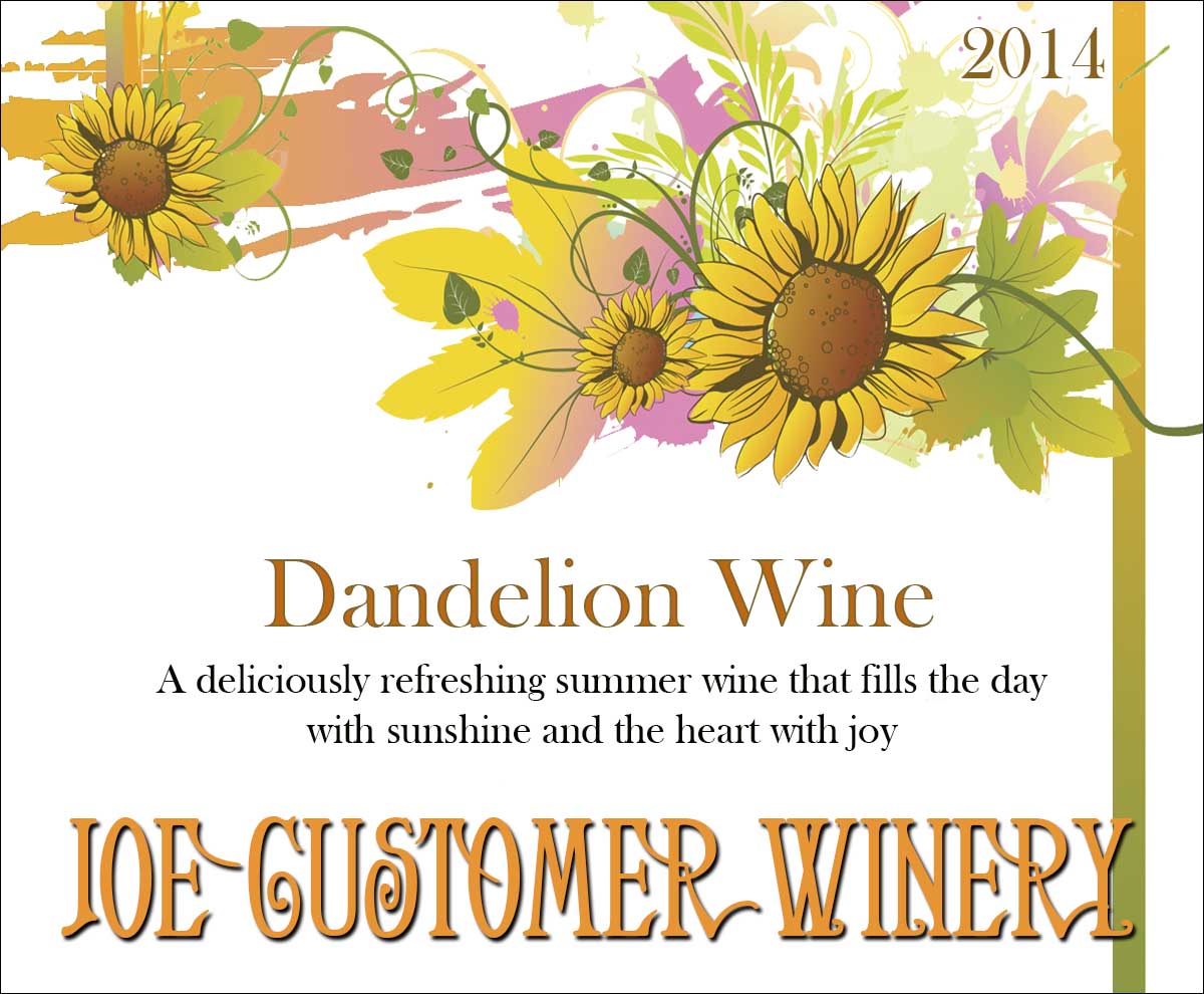 Dandelion reusable wine custom wine label with pretty flowers