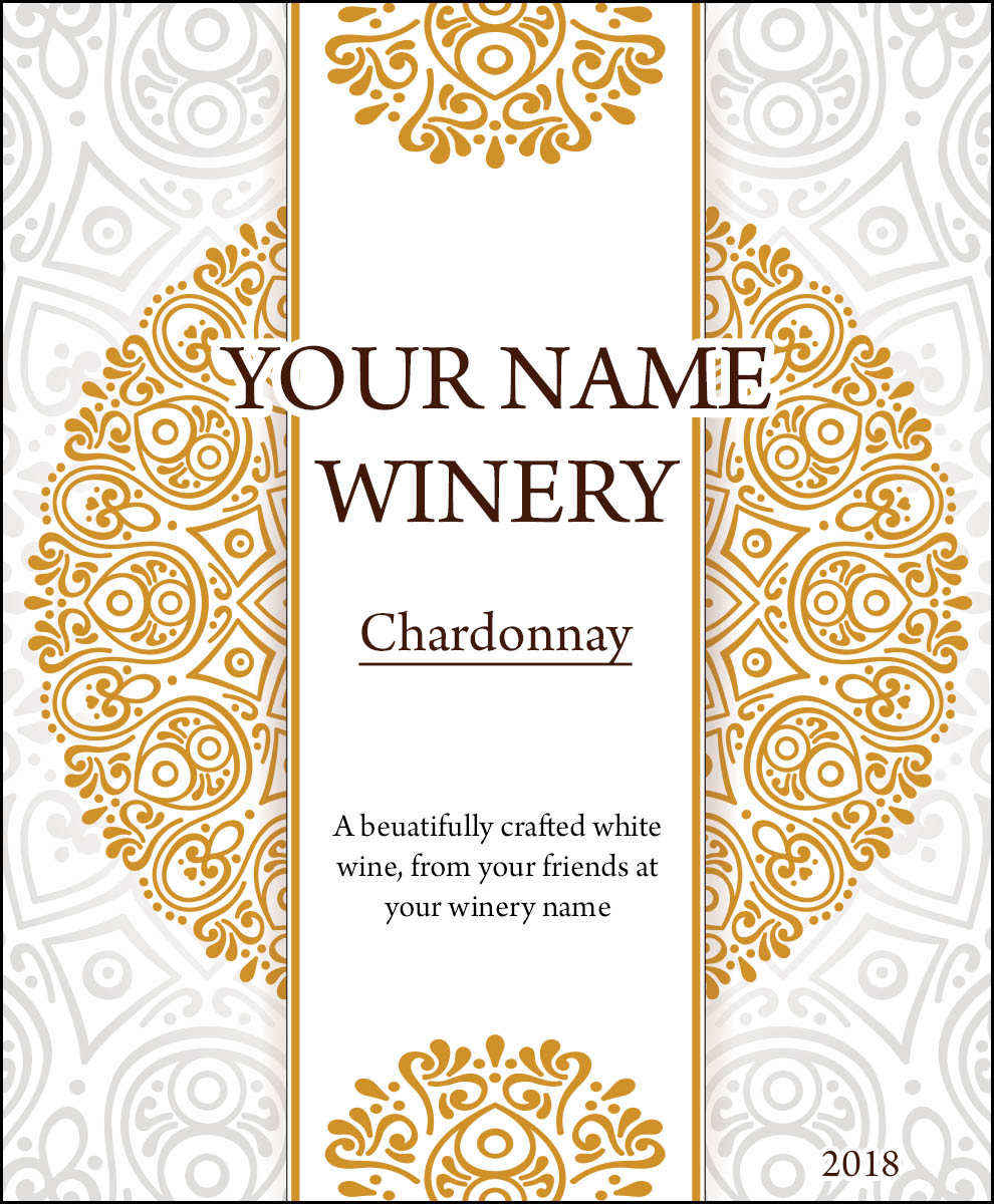 Gold and silver mandala style personalized reusable wine label for your personalized wine bottle