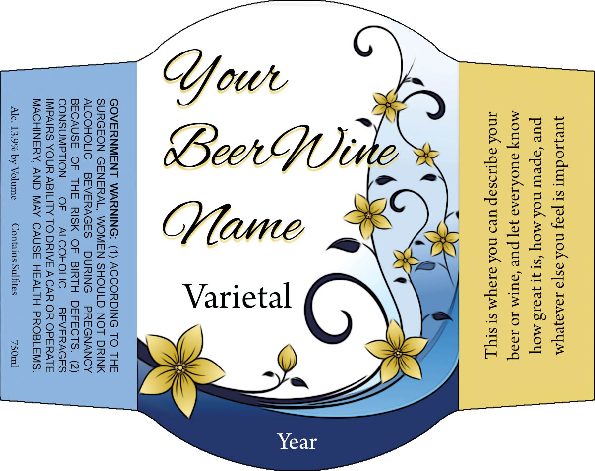 Swirly flowers on this reusable custom personalized beer and wine label