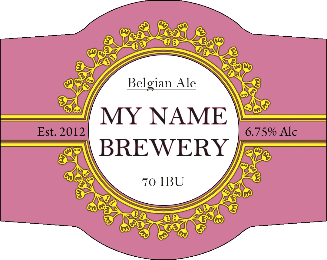 Ring of yellow flowers on pink background custom beer label