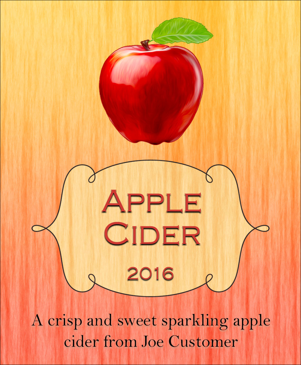 Personalized custom wine cider label with apple image against a colorful background