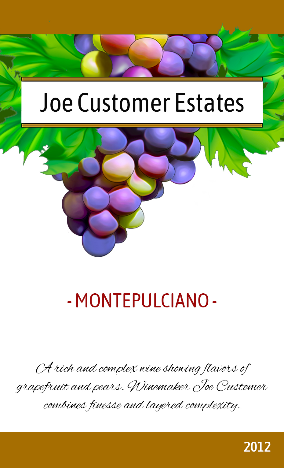 reusable custom wine label with a drawing grapes