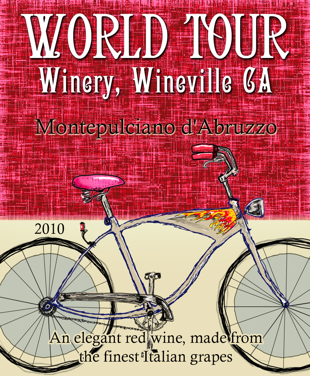 Custom wine label of a classic Art Nouveau style bicycle illustration
