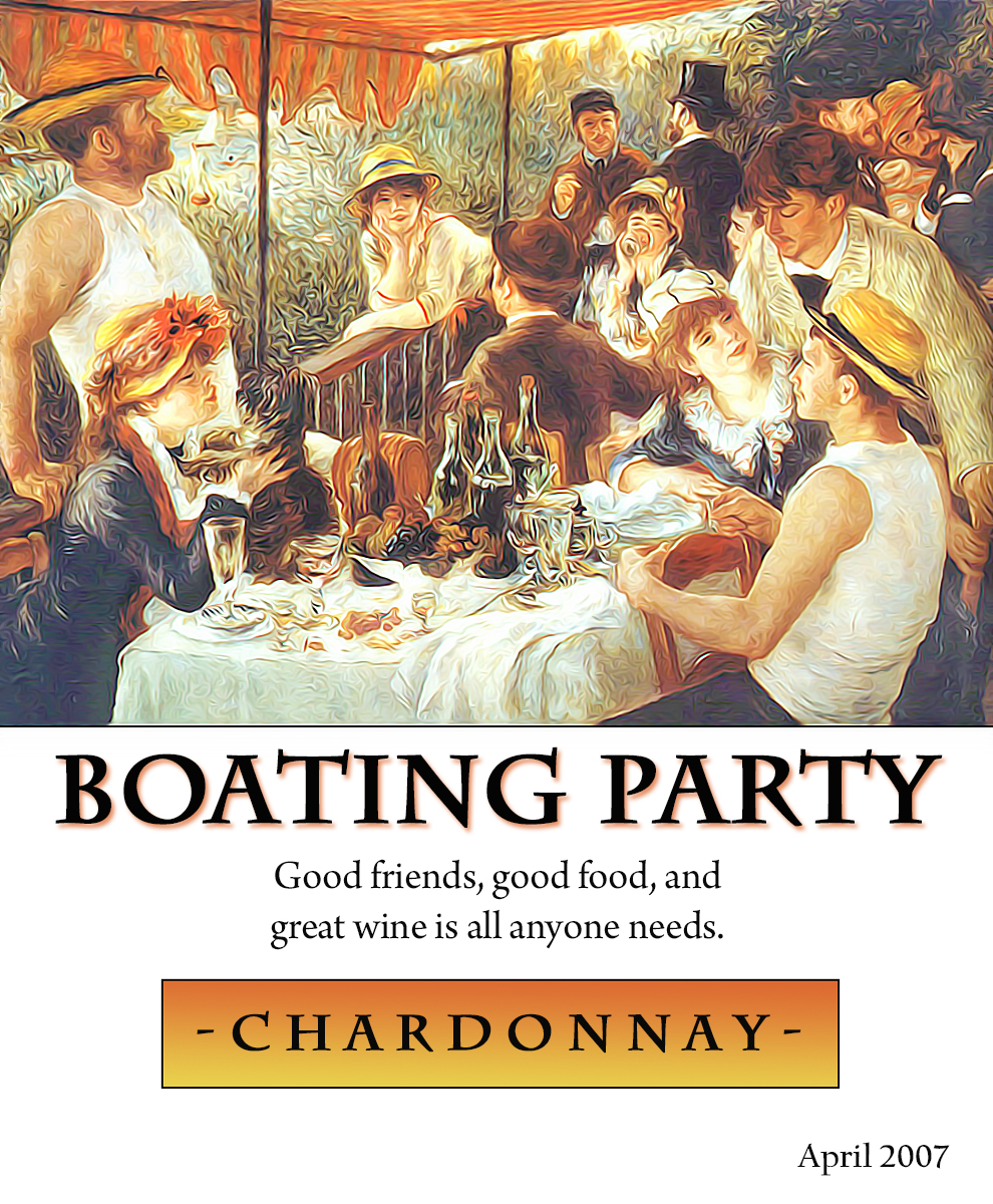 custom reusable wine label with Renoir's Luncheon of the Boating Party painting