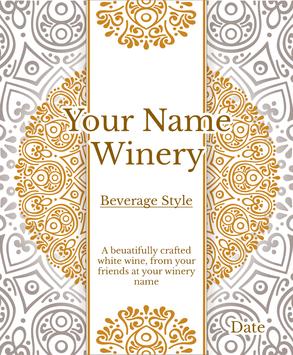 Gold and silver mandala style personalized reusable wine label for your personalized wine bottle